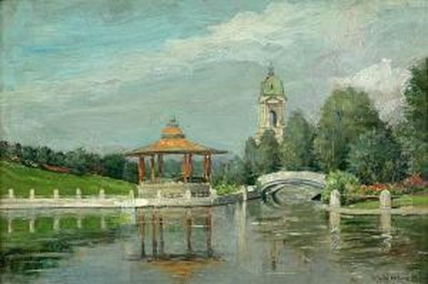 Lake Pavilion Oil Painting by Rhoda Holmes Nicholls