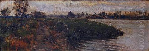 Nicholls - Brundell? Causeway With Coldham Hall Oil Painting by Catherine Maude Nichols