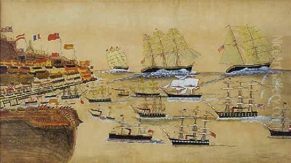 Gibraltar With American And British Ships Oil Painting by John, Nicholson Capt.