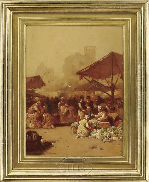 Roman Market Oil Painting by George Washington Nicholson