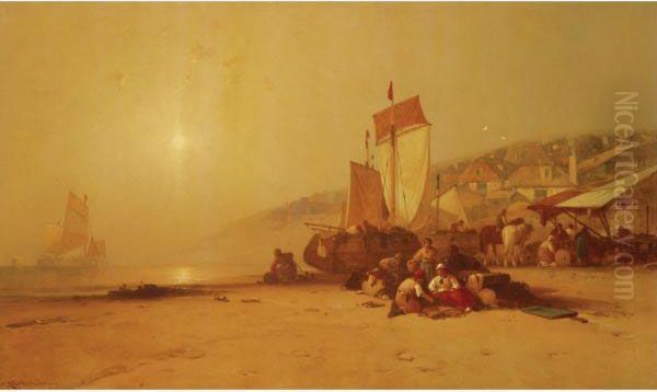 Peasants On A Beach Oil Painting by George Washington Nicholson