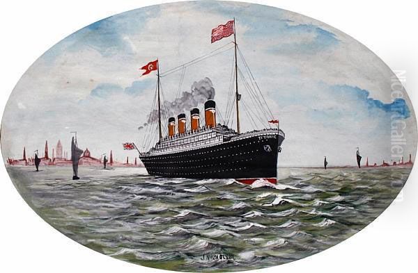 R.m.s.titanic And S.s.corsican, A Pair Oil Painting by John Nicholson