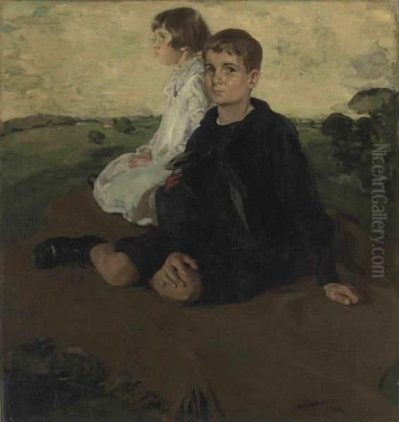 Portrait Of Edith And John A. Logan As Children Oil Painting by William Nicholson