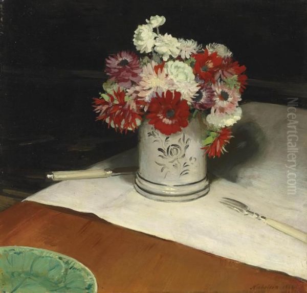 Double Anemones Oil Painting by William Nicholson