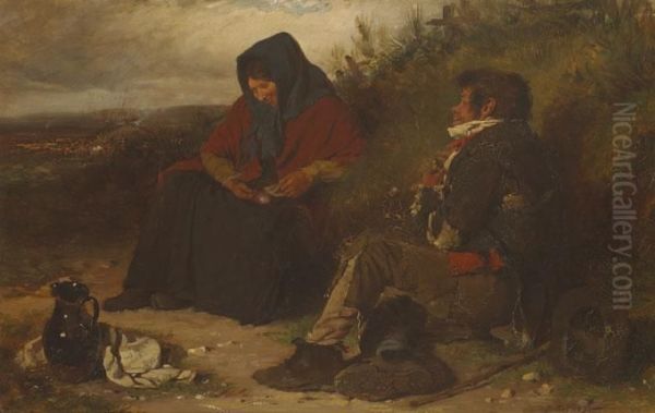 Couple Resting By A Grassey Knoll Oil Painting by Erskine Nicol