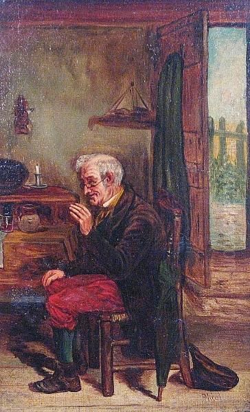 A Gentleman At His Table Oil Painting by Erskine E. Nicol