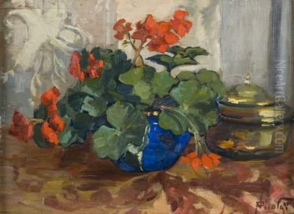 Bouquet De Geraniums. by Paul Nicolai