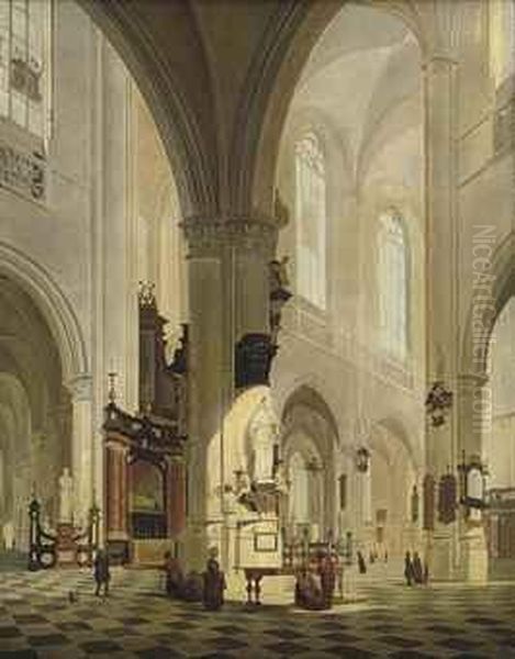 The Interior Of A Cathedral With Elegant Company Oil Painting by Josephus Christianus Nicolie