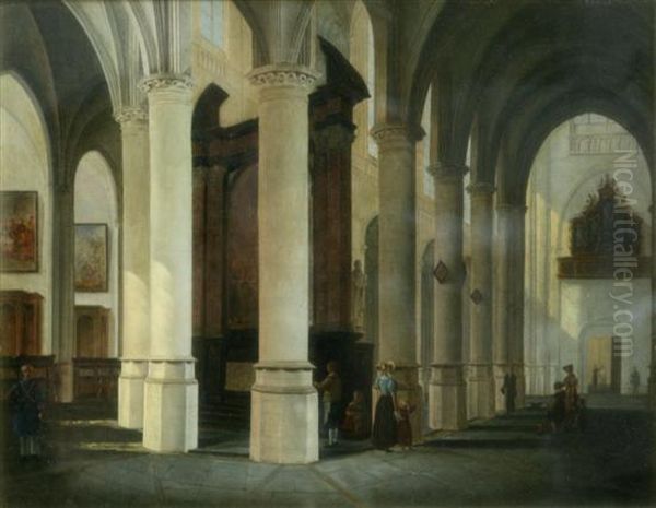 Cathedral Interior Oil Painting by Josephus Christianus Nicolie