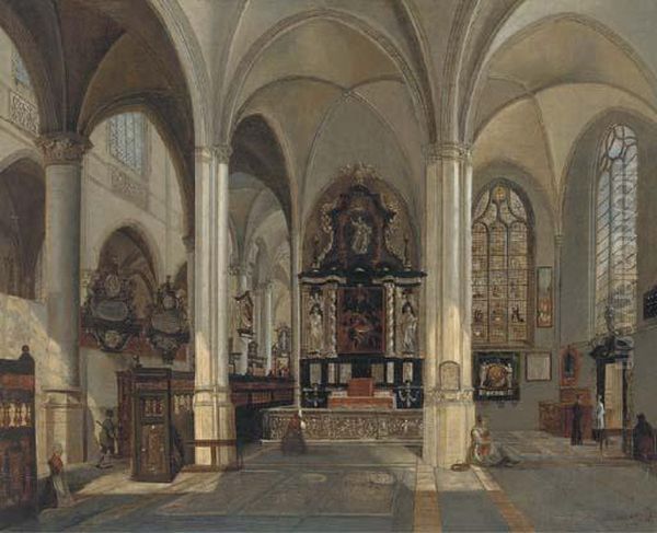 The Interior Of Saint Jacobs Church Oil Painting by Josephus Christianus Nicolie