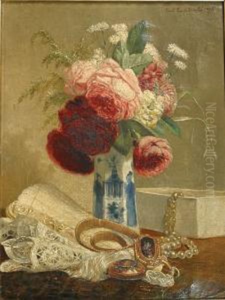 Rozen In Een Vaas. Oil Painting by Paul Emile Nicolie