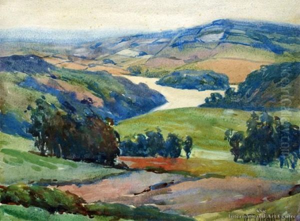 Untitled - Landscape With Valley Oil Painting by Archibald Frank Nicoll