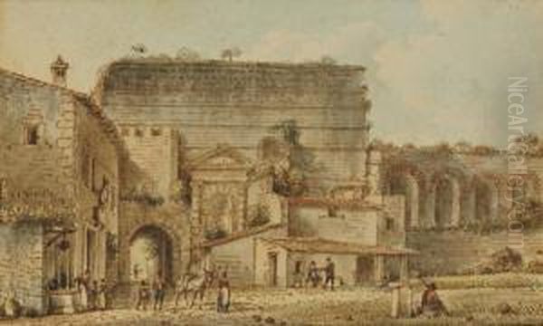 La Porte Majeure A Rome; Et Temple De Minerva Medica A Rome Oil Painting by Victor-Jean Nicolle