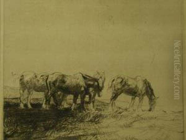 Study Of Four Ponies Oil Painting by John P. Nicolson