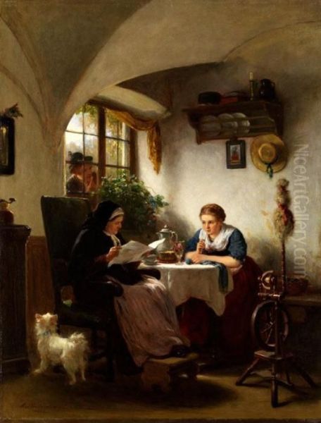 Bauerliches Interieur Oil Painting by August Heinrich Niedmann