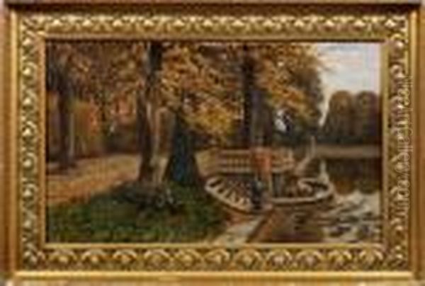 Herbststimmung Imschlosspark Von Hannover-herrenhausen Oil Painting by August Heinrich Niedmann