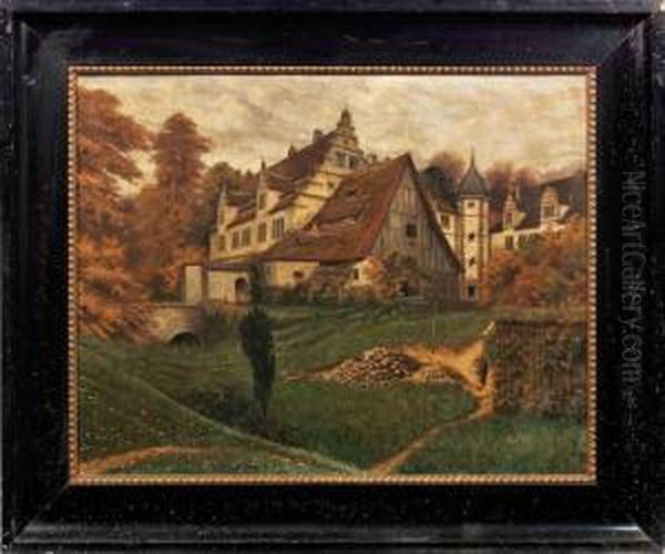 Ansicht Vommunchhausen-schloss Schwobber Bei Hameln Oil Painting by August Heinrich Niedmann