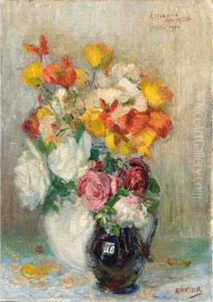 A Flower Still Life Oil Painting by Maurits Niekerk