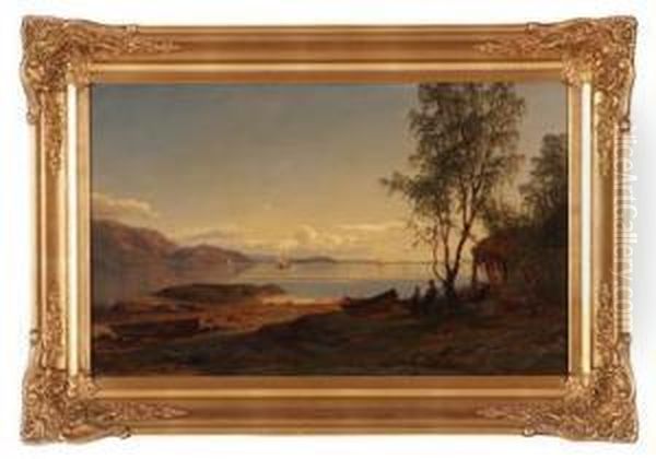 Fra Hardangerfjorden Oil Painting by Amaldus Clarin Nielsen