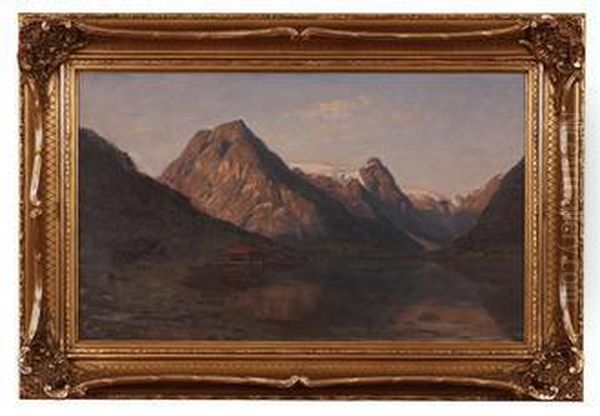 Fjordlandskap Med Fjell Oil Painting by Amaldus Clarin Nielsen