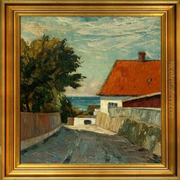 Street Scenery From Bornholm Island Oil Painting by Arthur Nielsen