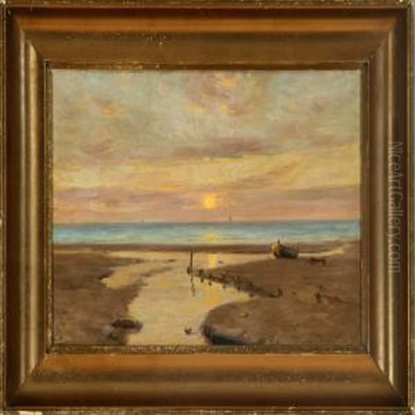 A Danish Coastal Scenery Oil Painting by Arthur Nielsen