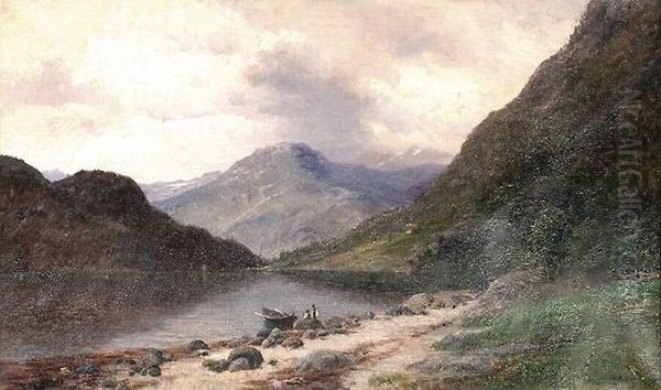 Fjordlandskap Med Folkeliv 1893 1893 Oil Painting by Carl Nielsen