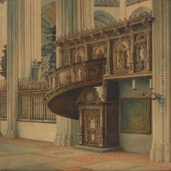 Interior From The Church In Lubeck Oil Painting by Christian V. Nielsen