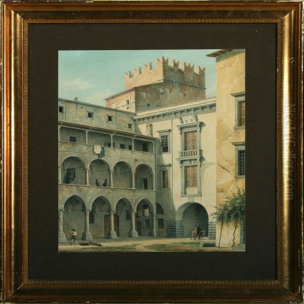 A Courtyard In A Palace In Verona Oil Painting by Christian V. Nielsen