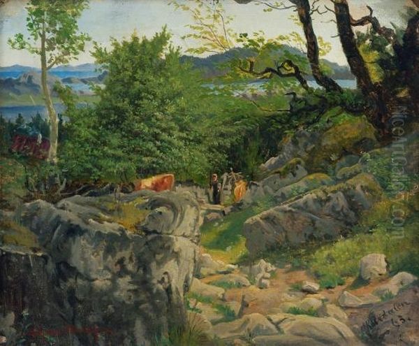 Fra Kolsdalen Ved Kristiansand 1863 Oil Painting by Johan Nielsen