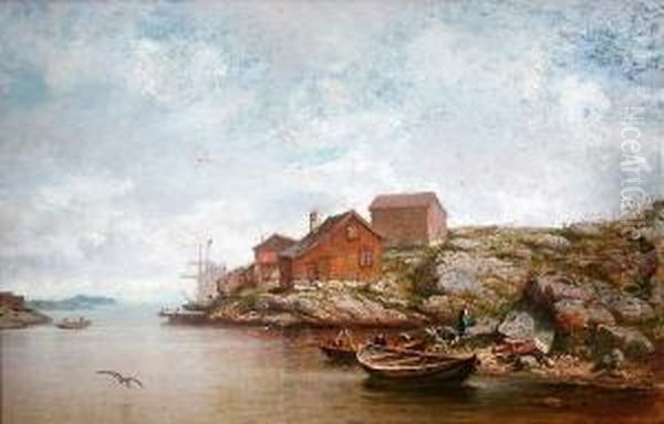 Seilskutehavn Oil Painting by Johan Nielsen