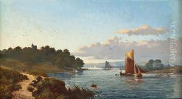 Englische Kustenlandschaft Bei Gillingham Oil Painting by Edmund John Niemann, Snr.