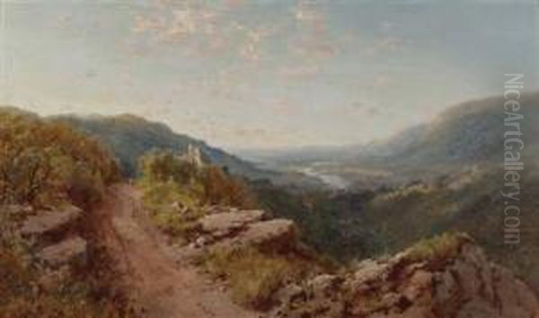 Englische Landschaft Mit Ruine Und Blick In Ein Flusstal Oil Painting by Edmund John Niemann, Snr.