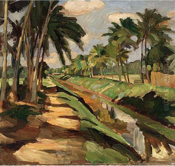 A View Of An Indonesian Landscape Oil Painting by Jan Frank Niemantsverdriet