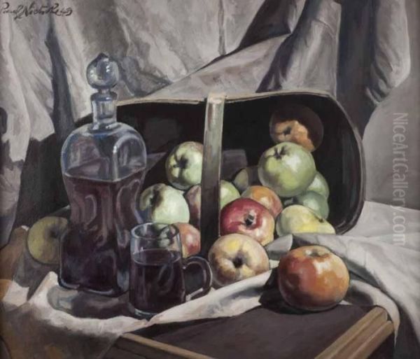 Still Life 
 Decanter & Apples Oil Painting by Paul Nietsche