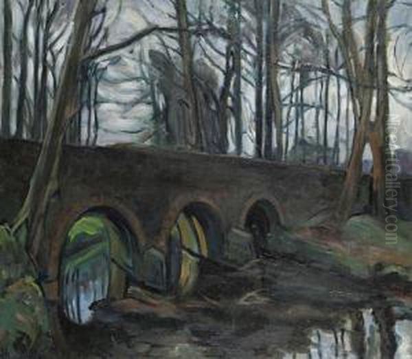 Landscape With Bridge Oil Painting by Paul Nietsche