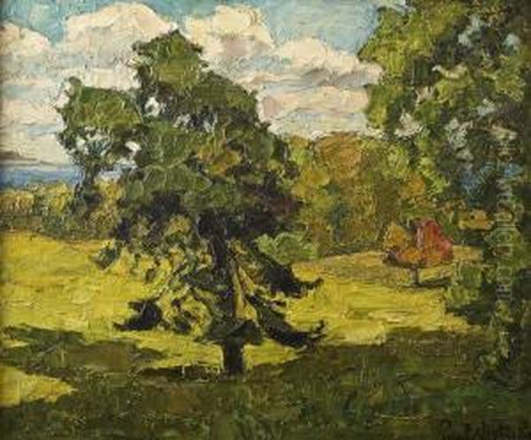 Sunny Wooded Landscape Oil Painting by Paul Nietsche