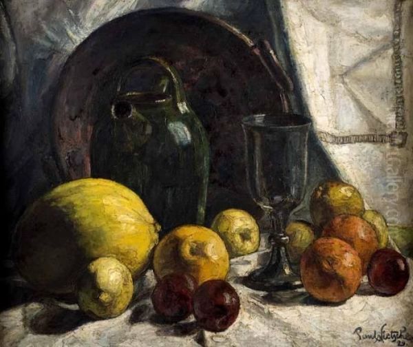 Fruit & Goblet Oil Painting by Paul Nietsche