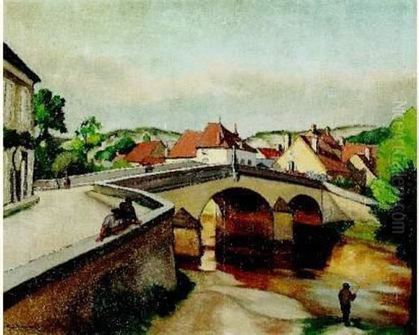 Le Pont Du Village, Circa 1920 Oil Painting by Paul Louis Nigaud