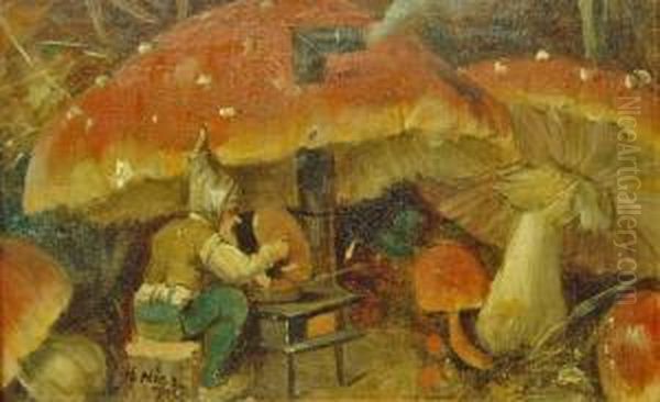 Zwerg Mit Pilz-kochstand Oil Painting by Hermann Nigg