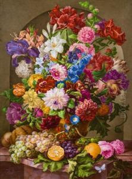 Prachtiges Blumen- Und Fruchtestillleben Oil Painting by Joseph Nigg