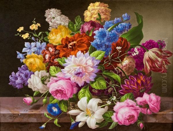 Blumenstillleben Mit Rosen, Lilien Und Nelken Oil Painting by Joseph Nigg