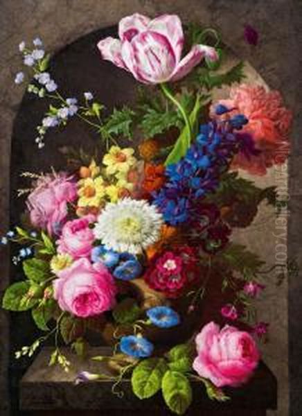 Blumenstillleben Mit Rosen Oil Painting by Joseph Nigg