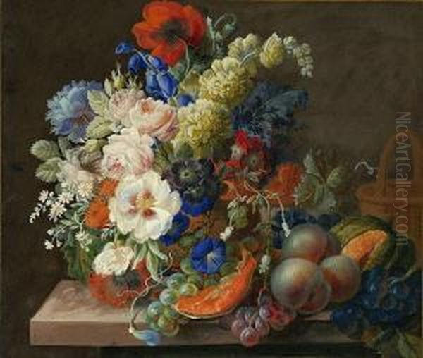 Stillleben Mit Blumen Undfruchten Oil Painting by Joseph Nigg