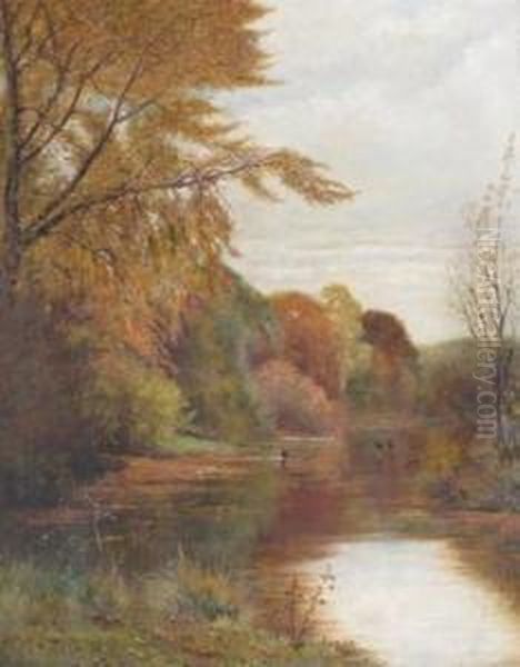 Autumn River Landscape Oil Painting by Leonard Charles Nightingale