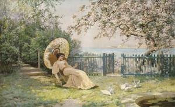 Under The Blossom Oil Painting by Leonard Charles Nightingale