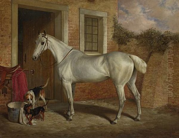 Mare, Snowdrift And Hounds, Galloper And Tommy Oil Painting by Robert Nightingale