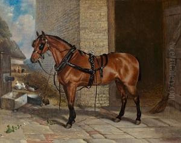 'big Red' In Harness Oil Painting by Robert Nightingale