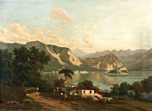 Zicht Op Het Lago Maggiore Met Isole Borromee, Gezien Vanuit Stresa Oil Painting by Eliza Agnetus Emilus Nijhoff