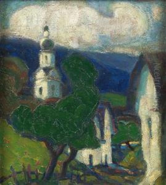 Bauernhauser Mit Kirche Oil Painting by Arthur Nikodem